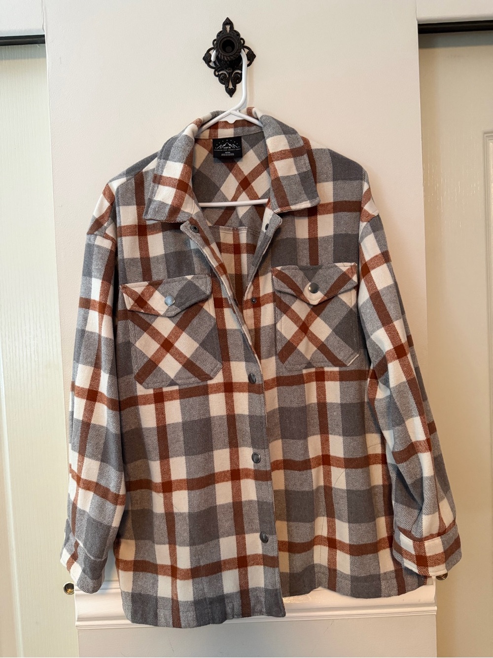 Plaid Utility Shacket Jacket - Gray & Brown